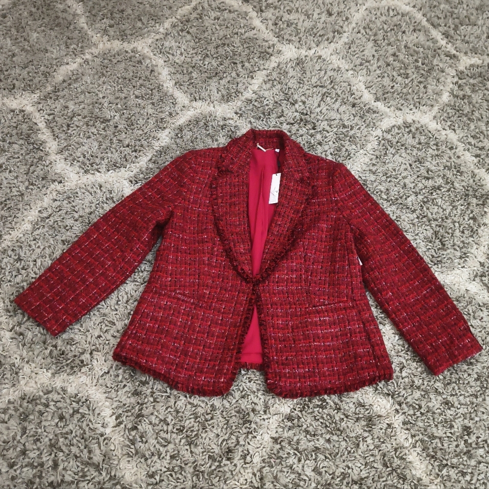 Chico's Red Tweed Blazer Size: 2 - Picture 3 of 6